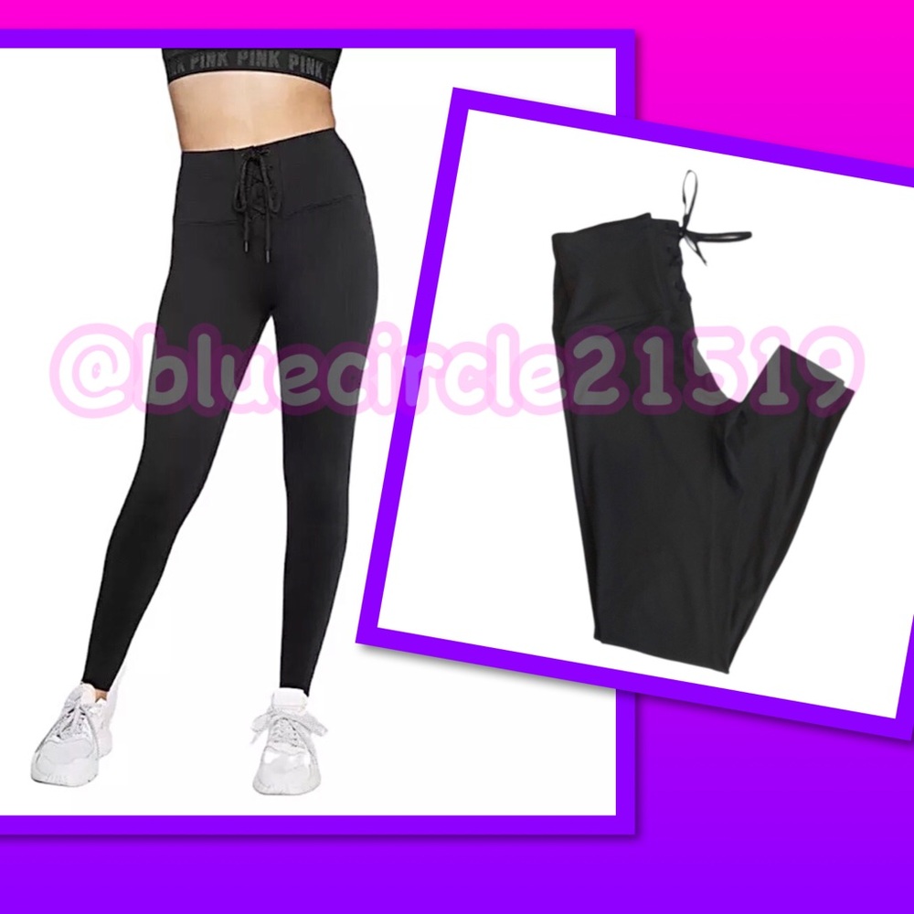 ⬇️ Victoria’s Secret PINK Ultimate Lace-Up Black Leggings NWT
•Size Small